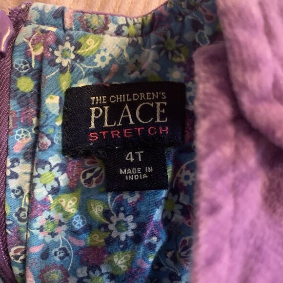 Children’s Place Purple Velveteen Jumper Dress 4T Storybook Bird Floral Appliqué - Picture 7 of 10